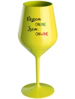 NEJSEM ONLINE JSEM ONWINE - žlutá nerozbitná sklenice na víno 470 ml