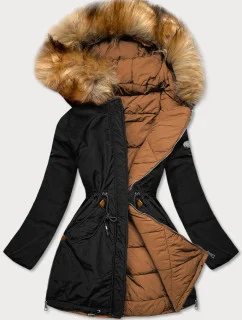 Čierno-karamelová obojstranná dámska zimná bunda (m-210a5)
