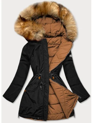Dámska obojstranná zimná bunda black-caramel (m-210a5)