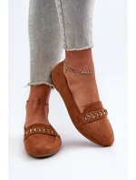 Błyszczące Mokasyny Damskie Z Łańcuchem Camel Aredilla