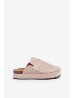 Klapki Damskie Zdobione Cyrkoniami Na Platformie Beżowe Deorani