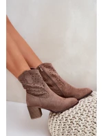 Ażurowe Botki Kowbojki Damskie Na Obcasie S.Barski HY51-125 Brązowe