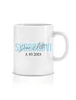 Personalizovaný klasický biely keramický hrnček s objemom 300 ml s menami novomanželov