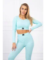 Komplet z bluzką top prążkowany miętowy