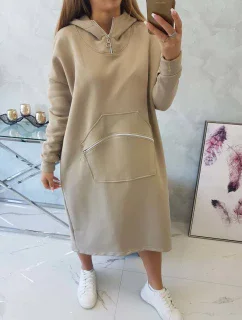 Zateplené šaty s kapucňou béžovej