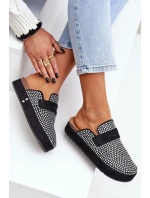 Klapki Damskie Zdobione Cyrkoniami Na Platformie Czarne Deorani