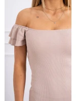 Pruhované nariasené šaty tmavo béžové