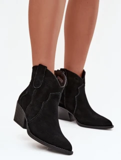 Wsuwane Botki Kowbojki Damskie Z Naturalnego Zamszu Czarne Beretta