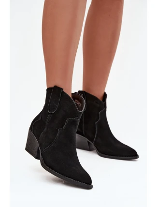 Wsuwane Botki Kowbojki Damskie Z Naturalnego Zamszu Czarne Beretta