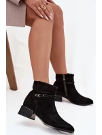 Botki Damskie Z Naturalnego Zamszu Na Klocku Ocieplane D&A CR52-651 Czarne