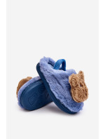 Detské kožušinové papuče s medvedíkom, modré Dicera