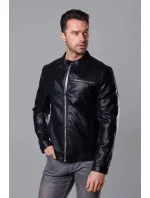Klasická čierna pánska bunda z eko kože (11Z8025)