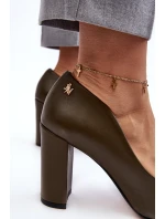 Skórzane Czółenka Na Słupku Laura Messi 2624/227 Ciemnozielone