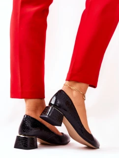 Skórzane Wężowe Czółenka Lewski 3118 Czarne