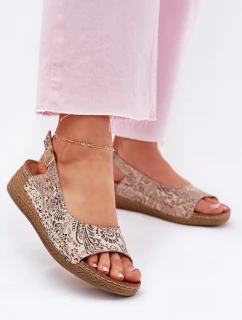 Skórzane Sandały Damskie Na Koturnie Maciejka L7069-04 Beżowe