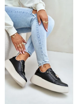 Dámske kožené tenisky na platforme s brošňou Vinceza Black Dámske kožené tenisky na platforme s brošňou Vinceza Black