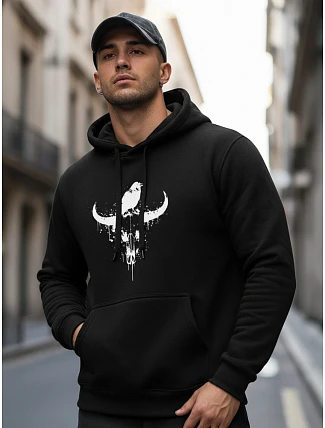 Pánska mikina s potlačou lebky býka čierna FashionStreet NX0060B