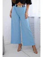 Viskózové nohavice so širokými nohavicami modré
