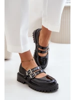 Półbuty Damskie Z Paskami Lakierowane Czarne Terione