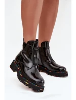 Lakierowane Botki Damskie Z Naturalnej Skóry Ocieplane Artiker 57C0166 Czarne