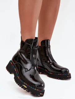 Lakierowane Botki Damskie Z Naturalnej Skóry Ocieplane Artiker 57C0166 Czarne