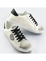 Bielo-čierne dámske tenisky trampky z rôznych spojených materiálov (1088)