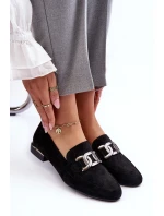 Mokasyny Damskie Z Ozdobą Czarne Camilena - Zamsz