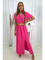 Dlhé šaty s ozdobným pásikom ružové