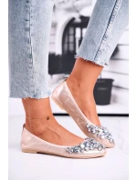 Skórzane Baleriny z Kamieniami Złote Crystal