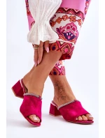 Zamszowe Klapki Na Obcasie S.Barski KV-612-2 Fuksja