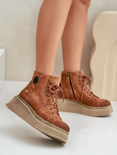 Zamszowe Botki Na Masywnej Platformie Maciejka 06309-29 Brązowe