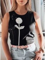 PETITO čierne FashionStreet RY2731 dámske bavlnené tričko bez ramienok s kvetmi PETITO čierne FashionStreet RY2731 dámske bavlnené tričko bez ramienok s kvetmi