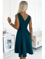 478-3 MAYA Šaty s dlhším zadným dielom, výstrihom a opaskom - BOTTLE GREEN 478-3 MAYA Šaty s dlhším zadným dielom, výstrihom a opaskom - BOTTLE GREEN