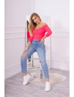 Blúzka s výstrihom do V ružová neónová