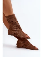 Zazoo 3437 Damskie Zamszowe Sandały Z Cholewką Na Zamek Brązowe