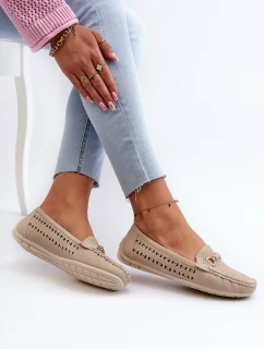 Mokasyny Damskie Ażurowe Z Ozdobą Beżowe Kaydance