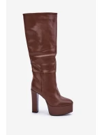 Kozaki Na Słupku I Platformie Z Eko Skóry Brązowe Felilorn