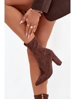 Botki Damskie Na Słupku Z Przeszyciami Brązowe Rosivelle