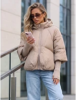 Dámska zimná prešívaná bunda s kapucňou, svetlo béžová, FashionStreet TY5827 Dámska zimná prešívaná bunda s kapucňou, svetlo béžová, FashionStreet TY5827