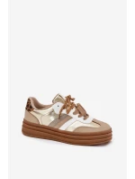 Sneakersy Damskie Na Platformie Z Podwójnym Sznurowaniem Panterka Złote Niteria