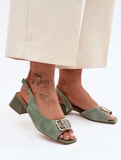Elegantné sandále na podpätku z prírodného semišu D&A CE61-3127 Green