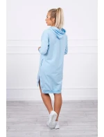 Šaty s kapucňou a dlhším chrbtom modré