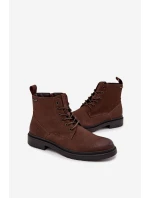 Skórzane Ocieplane Botki Męskie Na Zamek Big Star OO174149 Czekoladowe