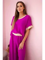 Viskózová súprava so zlatým lemovaním tmavo fialová