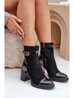 Botki Damskie Ocieplane Na Obcasie Słupku Z Ozdobną Klamrą D&A MR880-085 Czarne