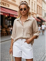 Dámska oversize košeľa z mušelínovej bavlny, béžová, FashionStreet DY0487 Dámska oversize košeľa z mušelínovej bavlny, béžová, FashionStreet DY0487