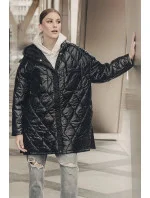 Dámska prešívaná bunda s kapucňou Oversized Black (ag5-010) Dámska prešívaná bunda s kapucňou Oversized Black (ag5-010)
