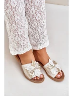 Klapki Z Ozdobą Skóra Naturalna Zazoo 3667 Złoty Przecierany