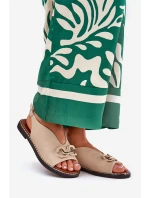 Sandały Na Płaskim Obcasie Z Ozdobą Eko Skóra Beżowe Tillireta