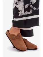 Zamszowe Klapki Chodaki Damskie Z Klamrą Big Star RR274A387 Brązowe